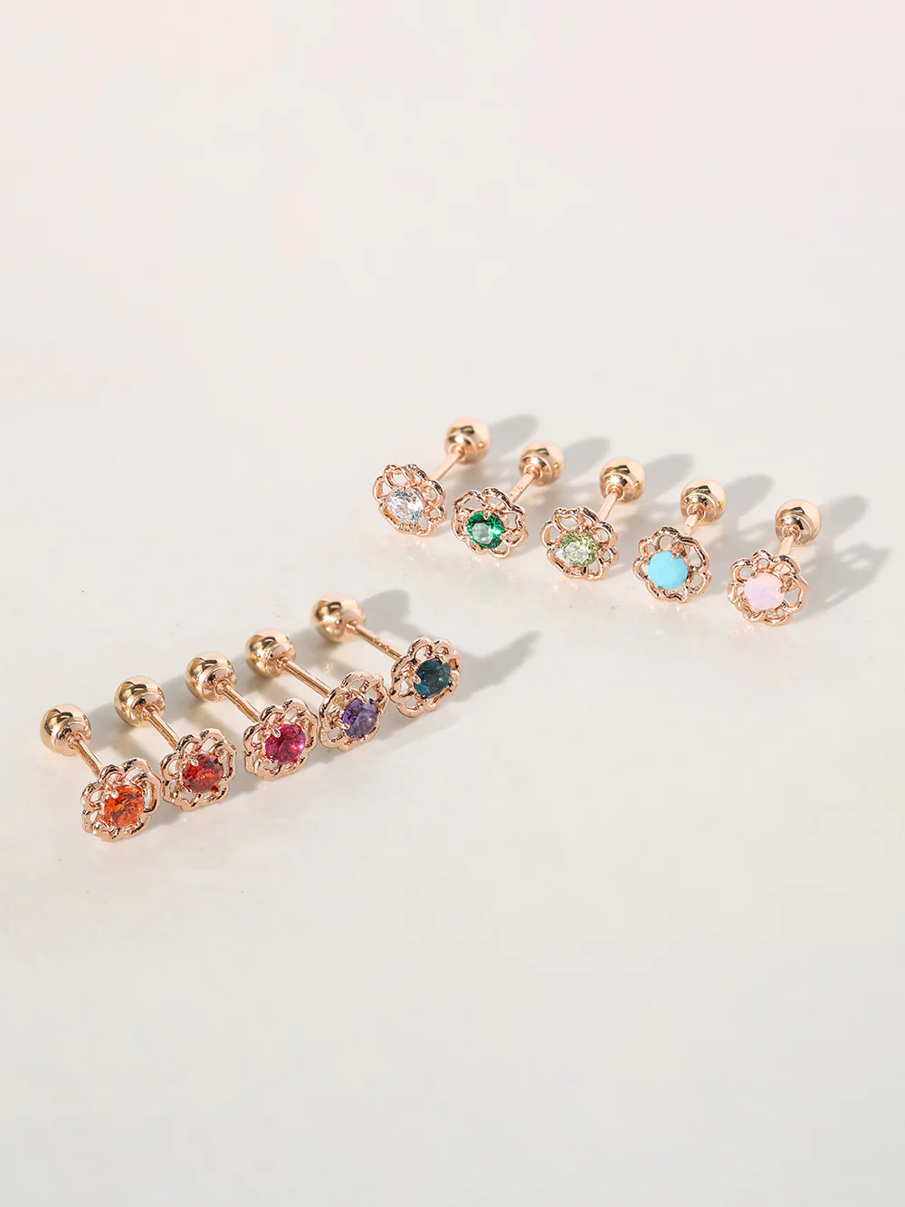14K Gold Colorful Cubic Rose-mos Cartilage Earring 20G18G16G - Image 3