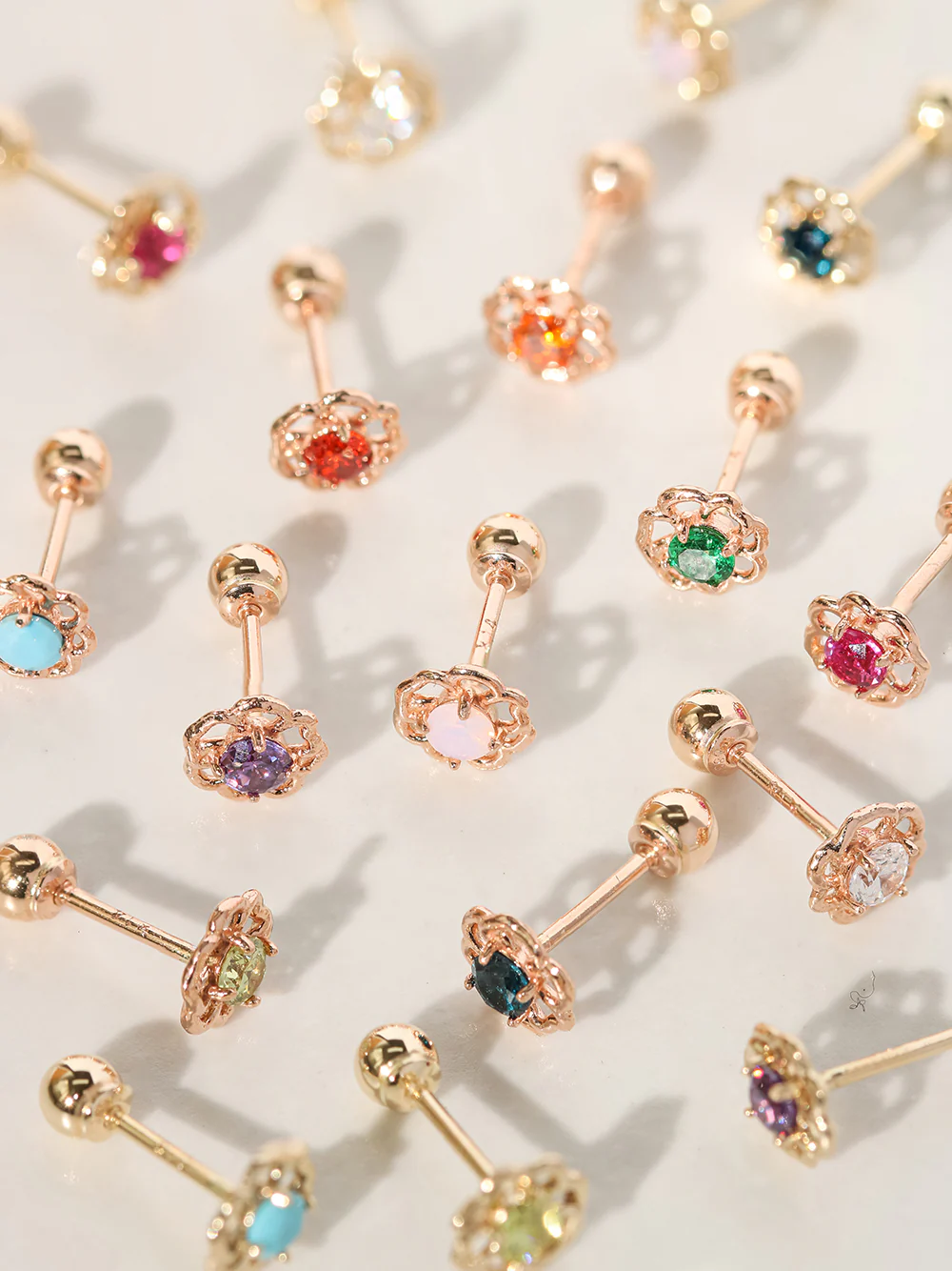 14K Gold Colorful Cubic Rose-mos Cartilage Earring 20G18G16G - Image 5