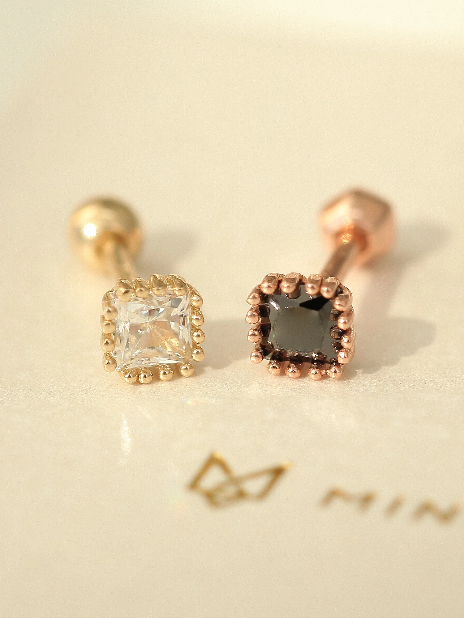 14K Gold Colorful Cubic Square Cartilage Earring 18G16G - Image 10