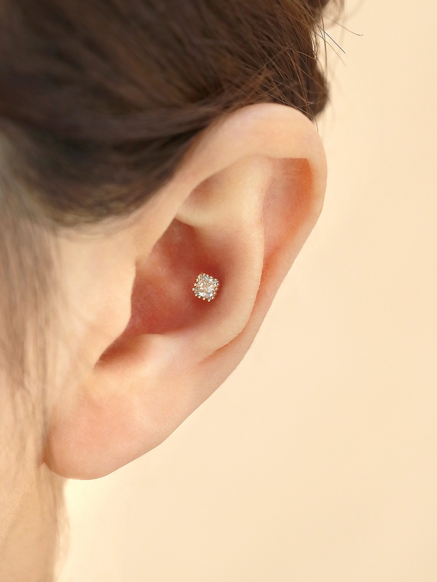 14K Gold Colorful Cubic Square Cartilage Earring 18G16G - Image 11
