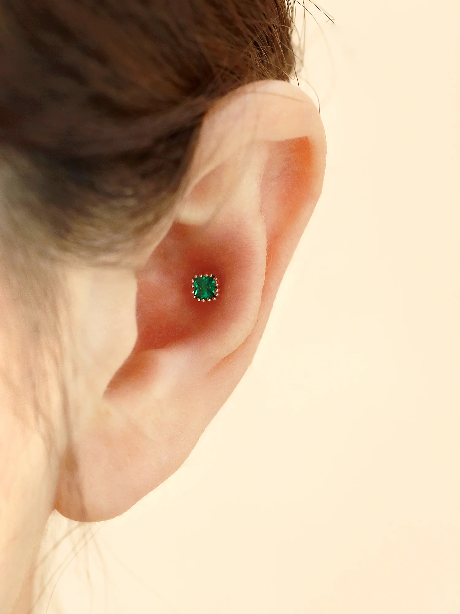 14K Gold Colorful Cubic Square Cartilage Earring 18G16G - Image 12