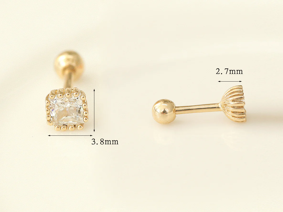 14K Gold Colorful Cubic Square Cartilage Earring 18G16G - Image 18