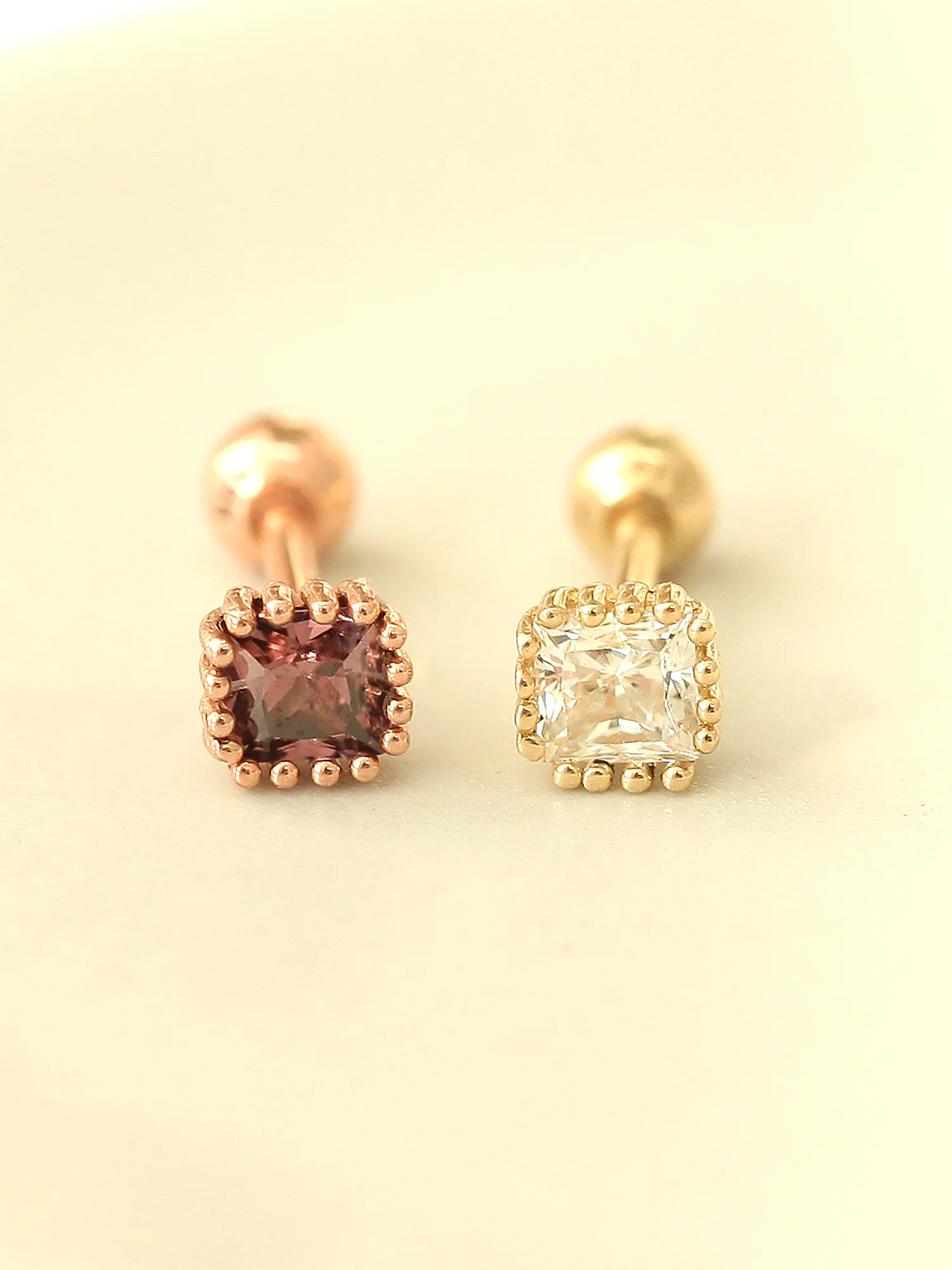 14K Gold Colorful Cubic Square Cartilage Earring 18G16G - Image 3