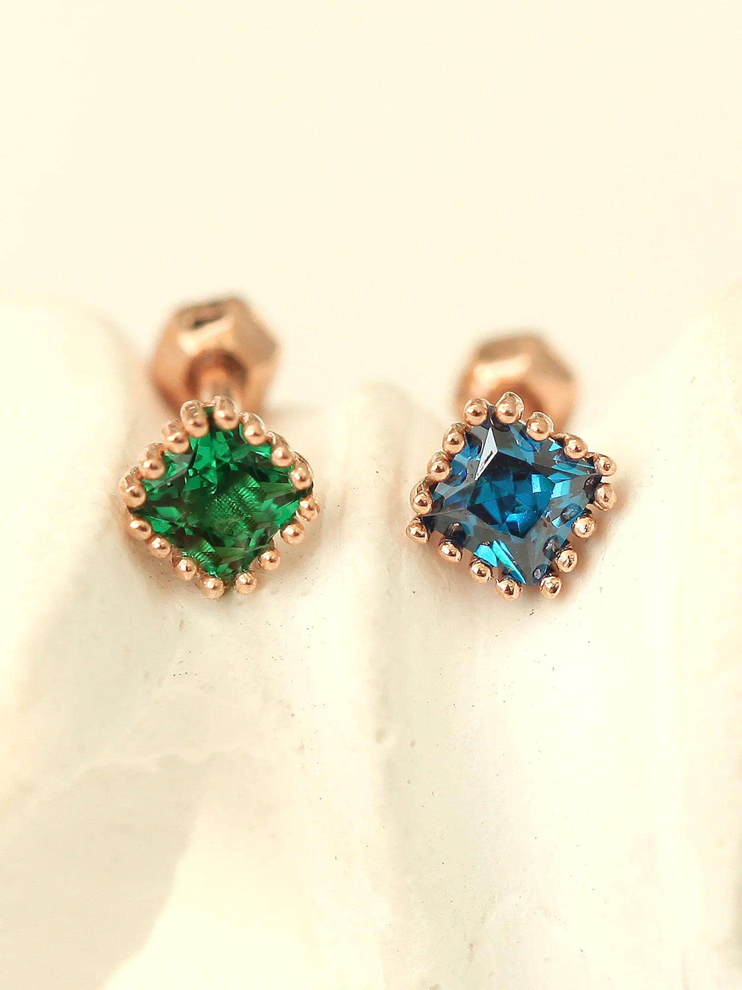 14K Gold Colorful Cubic Square Cartilage Earring 18G16G - Image 4