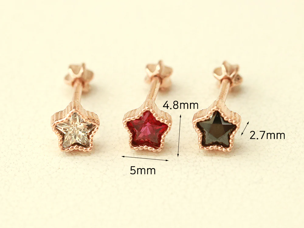 14K Gold Colorful Cubic Star Cartilage Earring 18G16G - Image 10