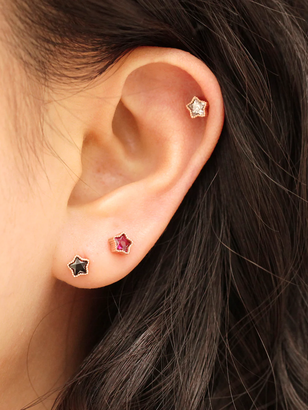 14K Gold Colorful Cubic Star Cartilage Earring 18G16G - Image 2