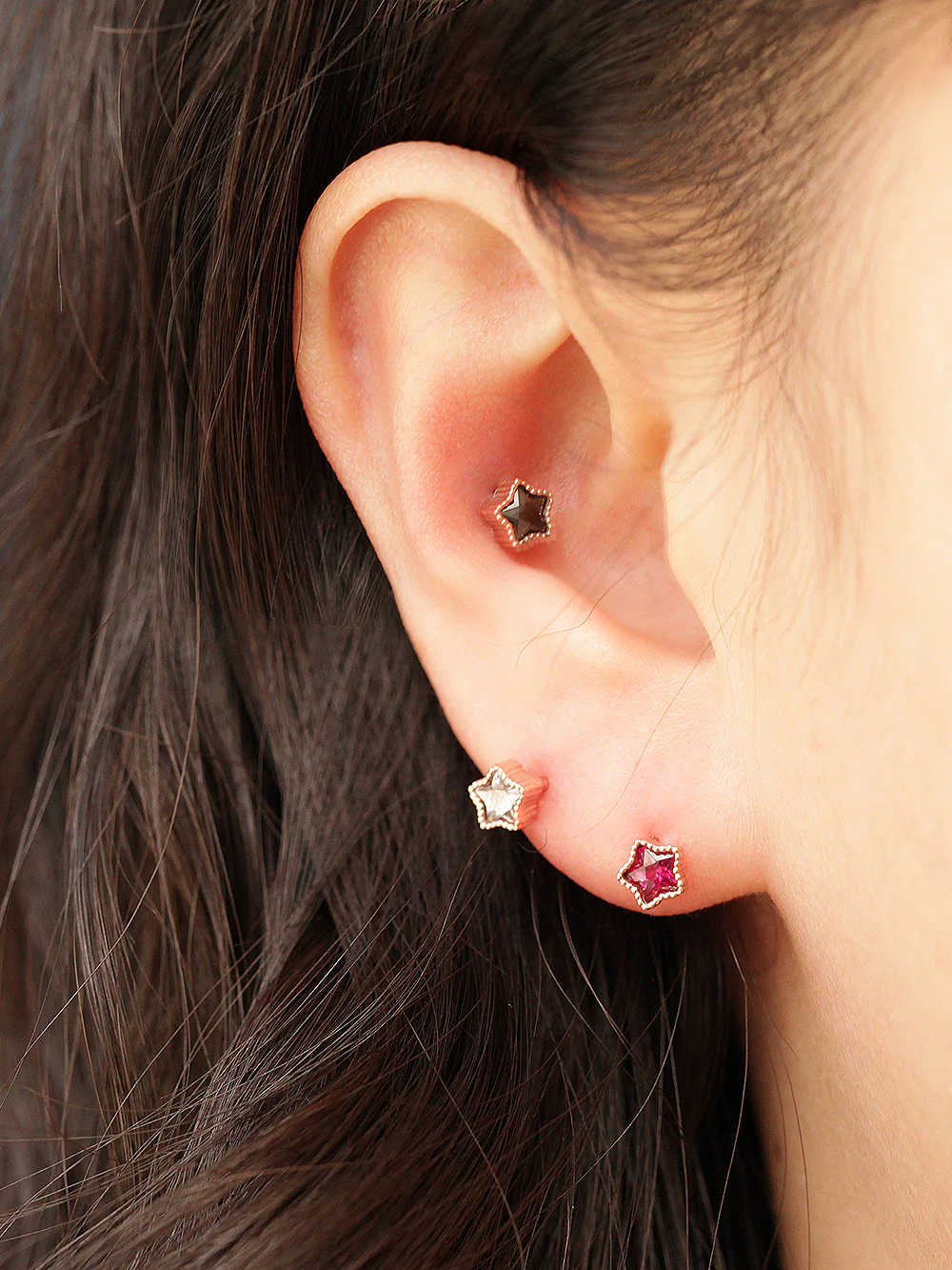 14K Gold Colorful Cubic Star Cartilage Earring 18G16G - Image 3