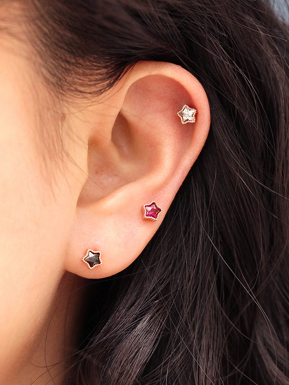 14K Gold Colorful Cubic Star Cartilage Earring 18G16G - Image 4