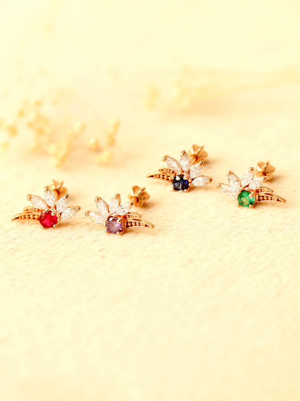 14K Gold Colorful CZ Feather Cartilage Earring 18G16G - Image 14