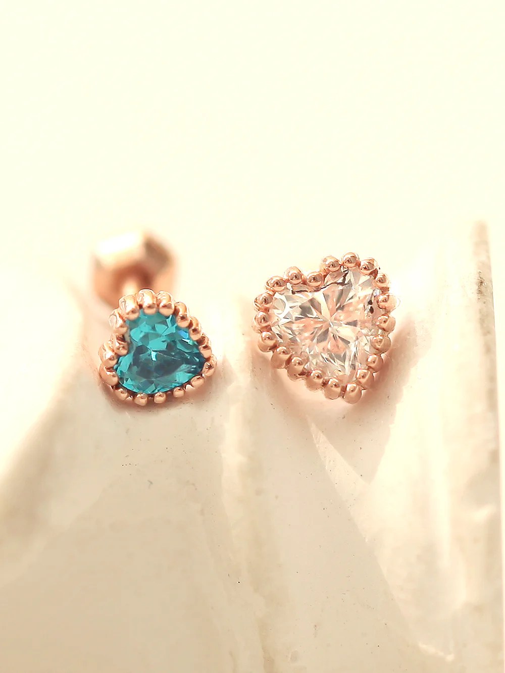 14K Gold Colorful Heart Cartilage Earring 18G16G - Image 2
