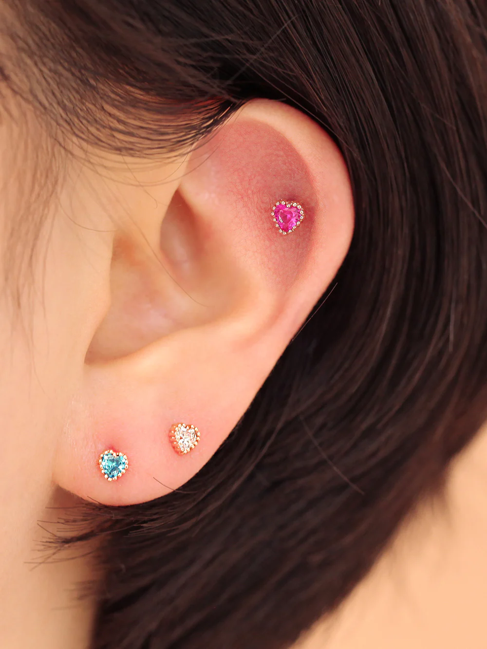 14K Gold Colorful Heart Cartilage Earring 18G16G - Image 5