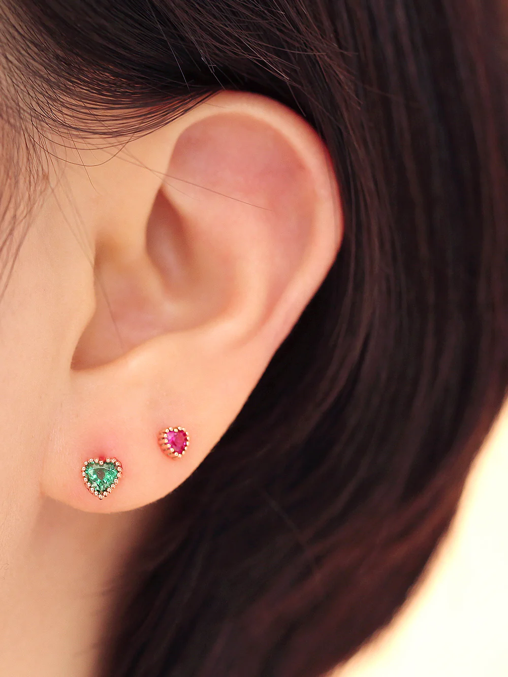 14K Gold Colorful Heart Cartilage Earring 18G16G - Image 6