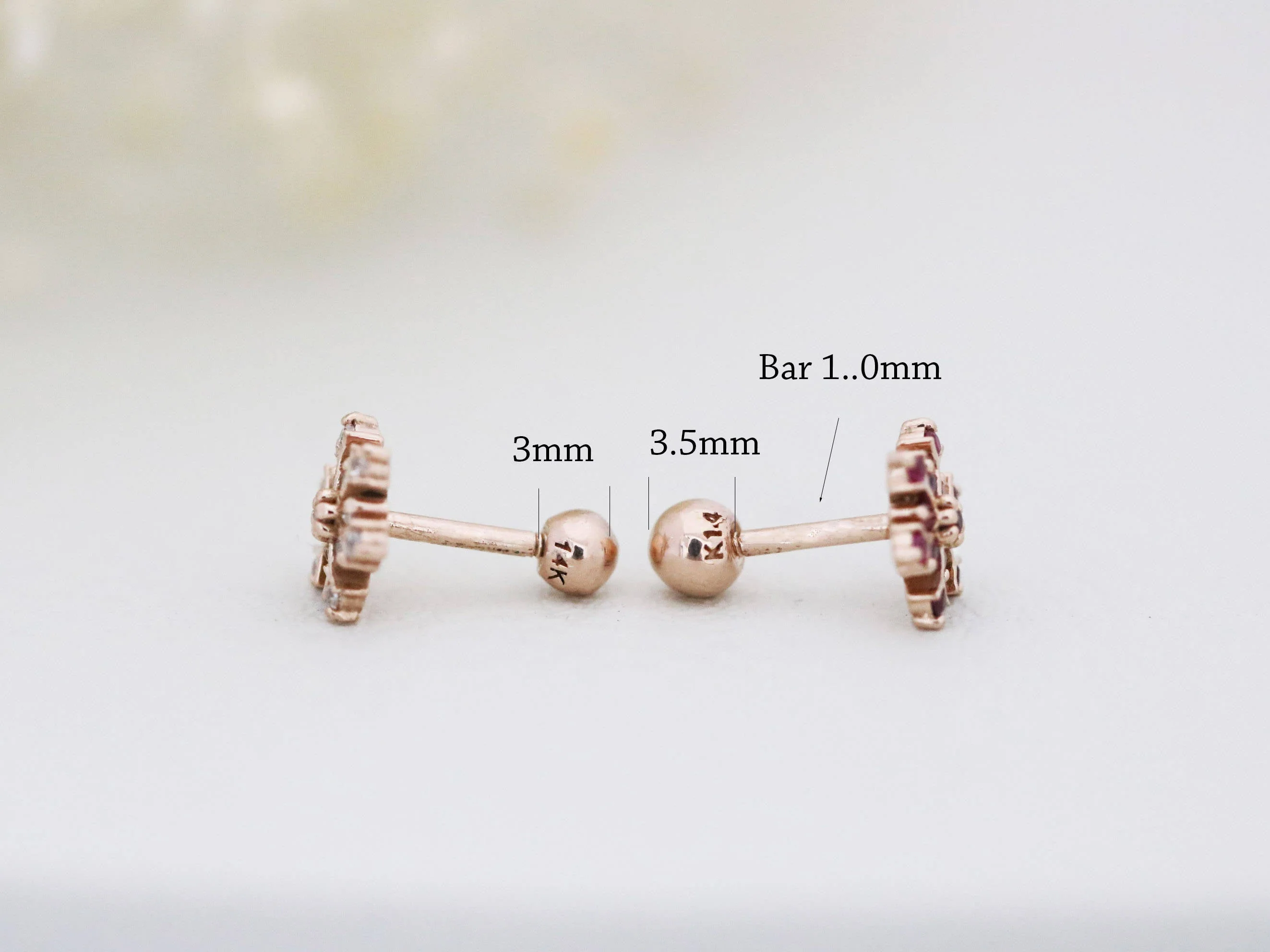 14K Gold Colorful Snowflake Cartilage Earring 18G16G - Image 10