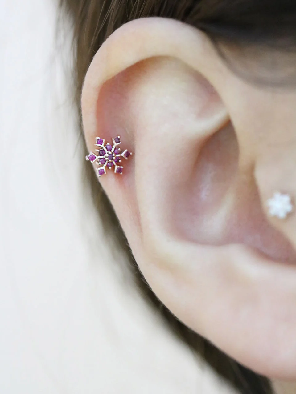 14K Gold Colorful Snowflake Cartilage Earring 18G16G - Image 9
