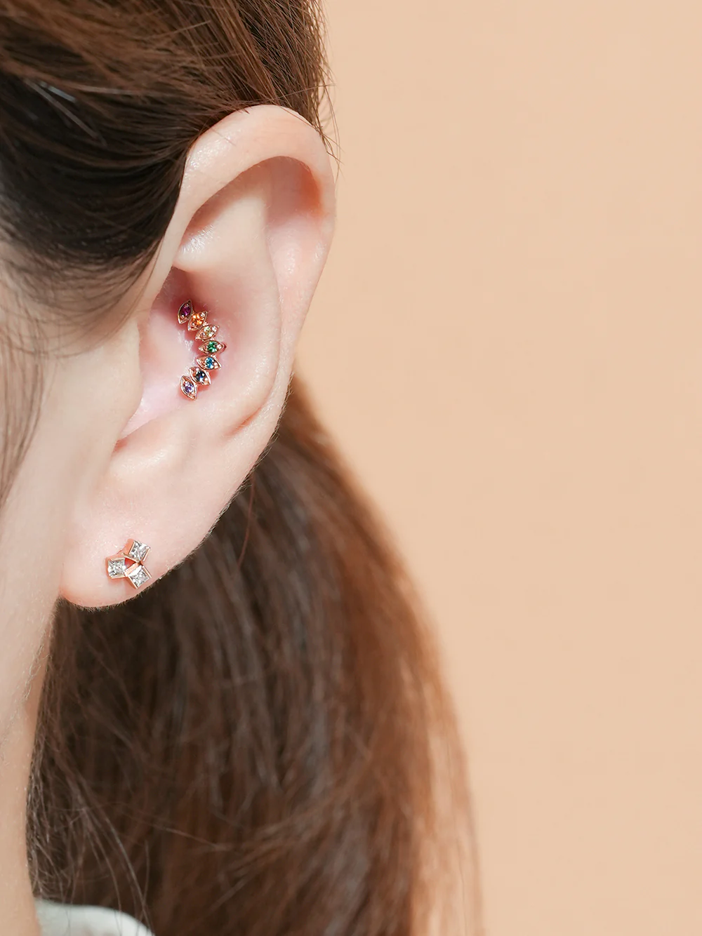 14K Gold Colorful Tiara Cartilage Earring 18G16G - Image 18