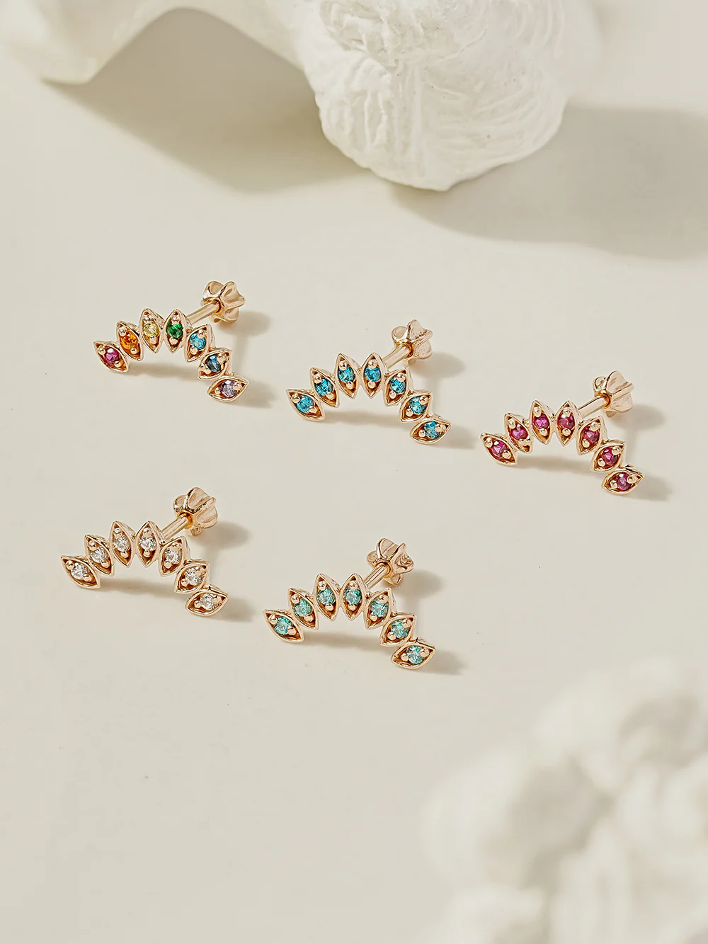 14K Gold Colorful Tiara Cartilage Earring 18G16G - Image 5