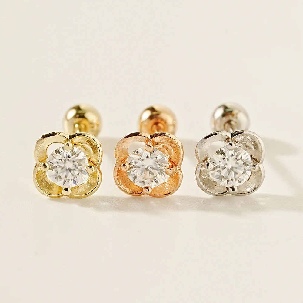 14K Gold Cosmos Flower Moissanite Cartilage Earring 20G18G16G - Image 14