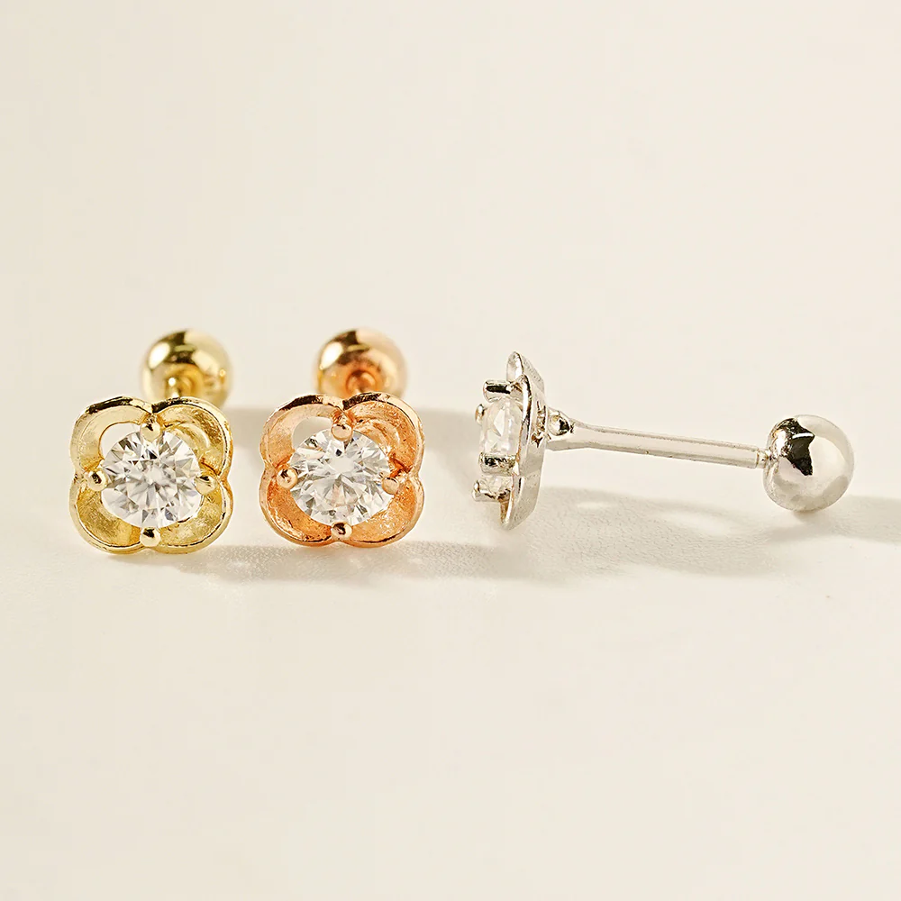 14K Gold Cosmos Flower Moissanite Cartilage Earring 20G18G16G - Image 15