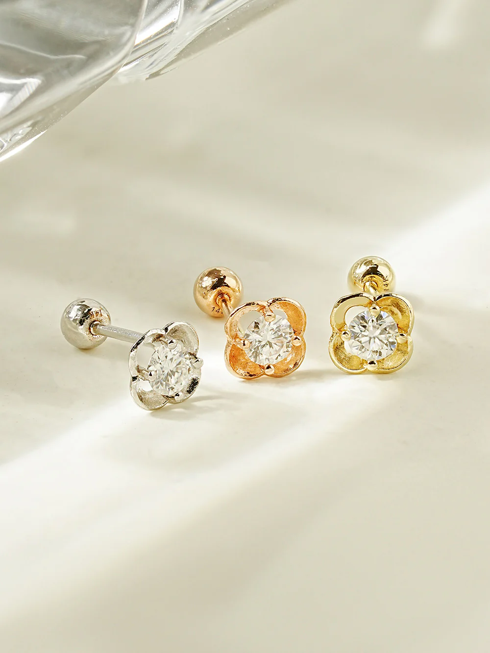 14K Gold Cosmos Flower Moissanite Cartilage Earring 20G18G16G - Image 7