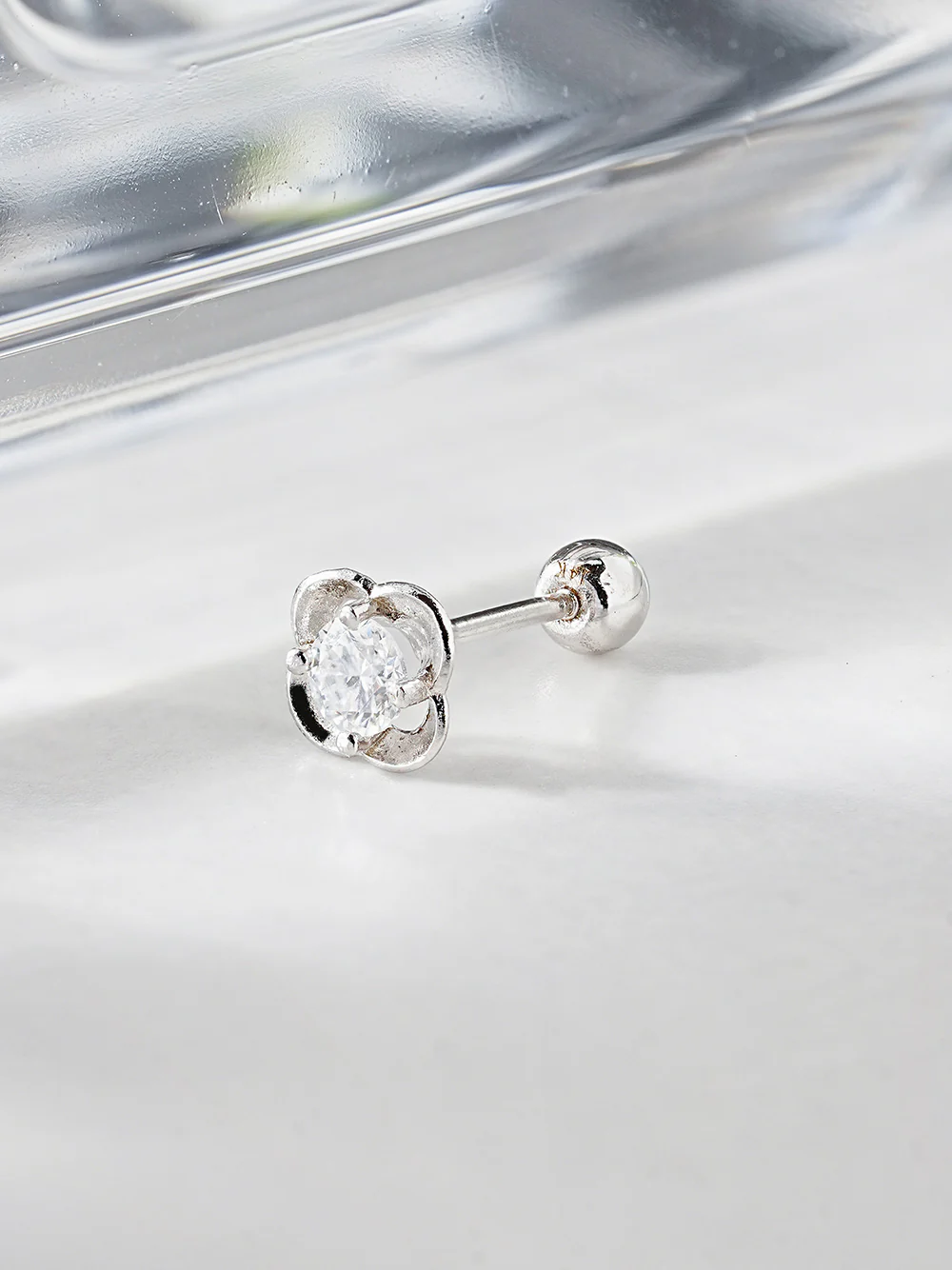 14K Gold Cosmos Flower Moissanite Cartilage Earring 20G18G16G - Image 9