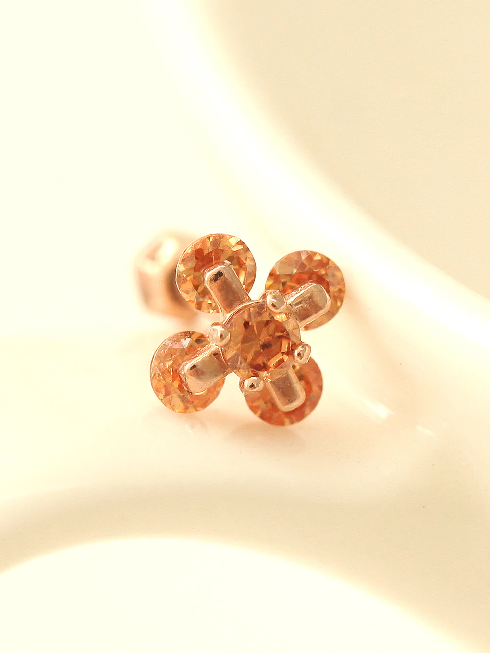 14K Gold Cotton Flower Cubic Cartilage Earring 18G16G - Image 5