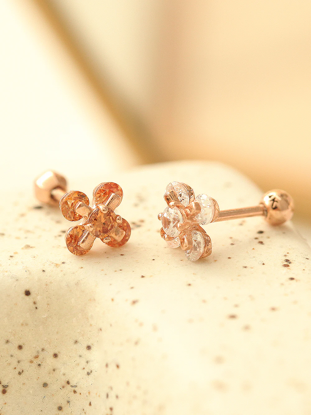 14K Gold Cotton Flower Cubic Cartilage Earring 18G16G - Image 6