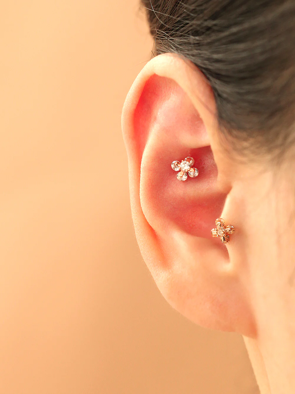 14K Gold Cotton Flower Cubic Cartilage Earring 18G16G - Image 7