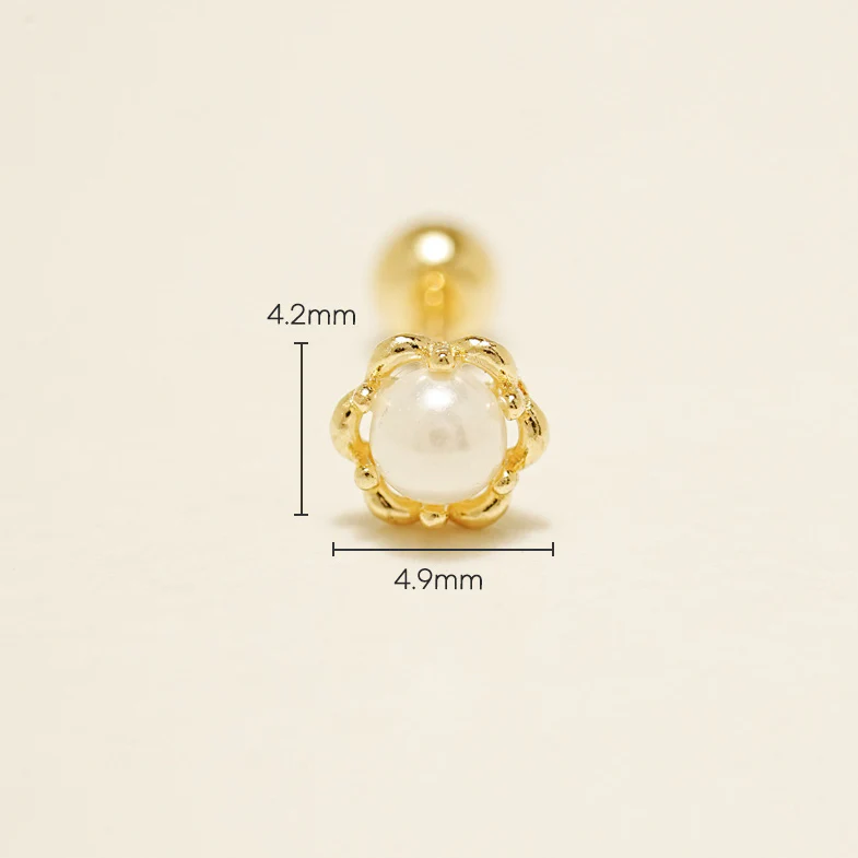 14K Gold Creamy Flower Cartilage Earring 20G - Image 6
