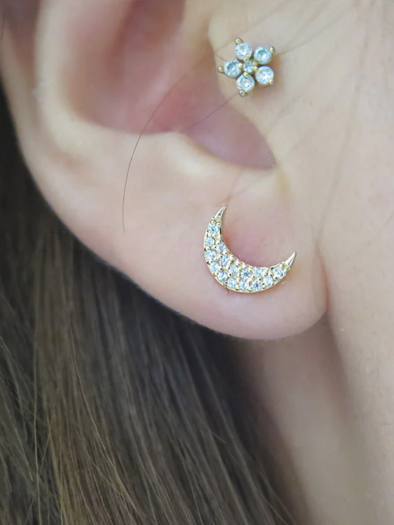 14K Gold Crescent Cartilage Earring 18G16G - Image 3