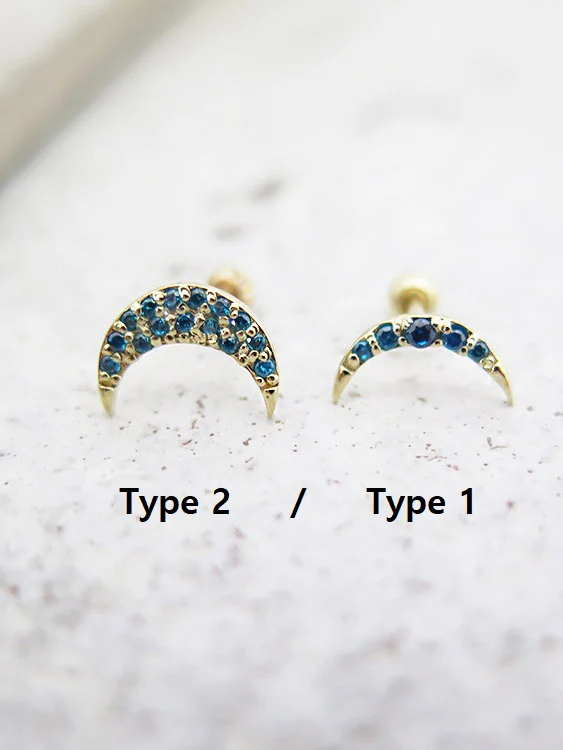 14K Gold Crescent Cartilage Earring 18G16G - Image 4