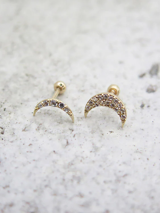 14K Gold Crescent Cartilage Earring 18G16G - Image 6