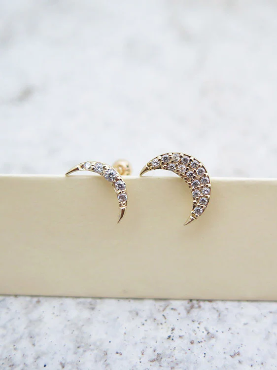 14K Gold Crescent Cartilage Earring 18G16G - Image 7