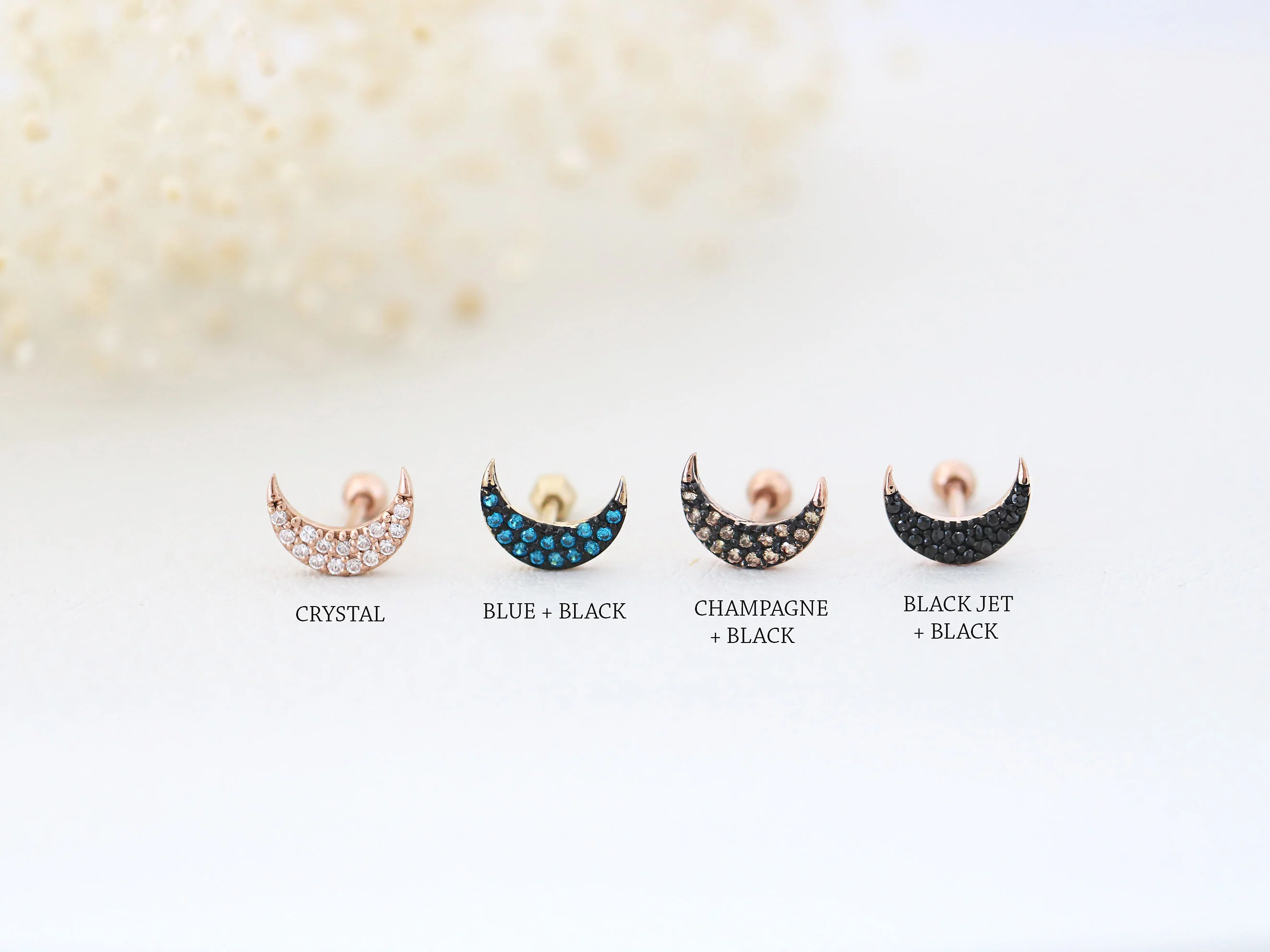 14K Gold Crescent Cartilage Earring 18G16G - Image 9