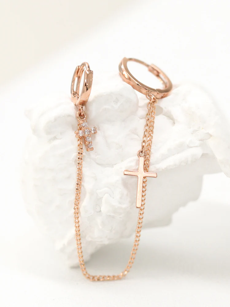 14K Gold Cross Hoop Earring - Image 2
