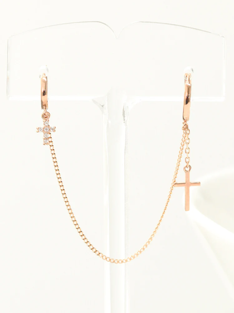 14K Gold Cross Hoop Earring - Image 4