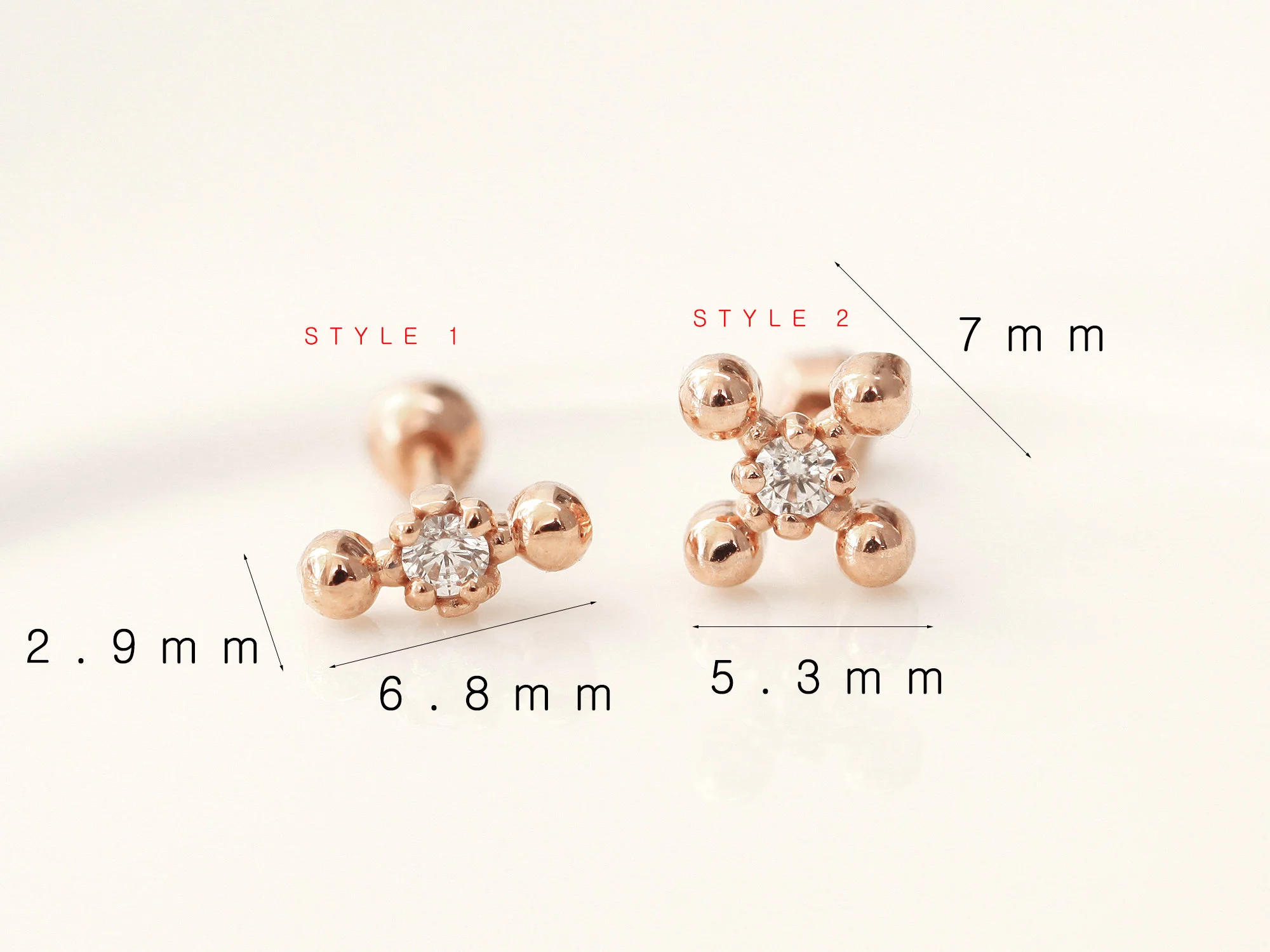 14K Gold Cross Stick Ball Cartilage Earring 18G16G - Image 11