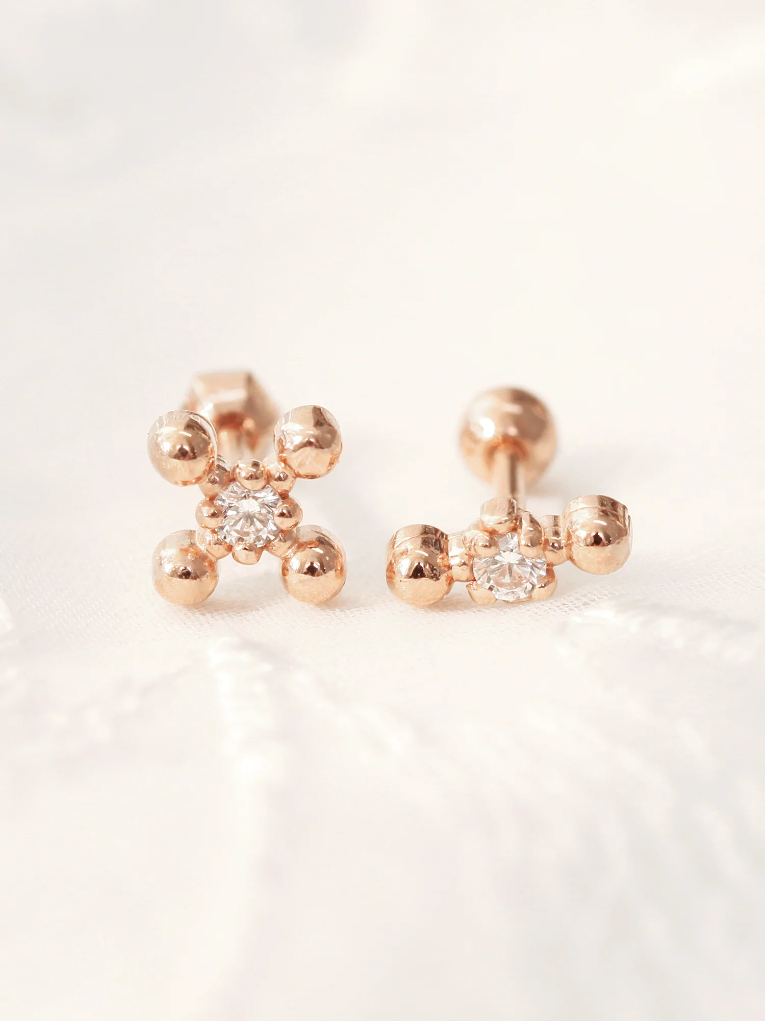 14K Gold Cross Stick Ball Cartilage Earring 18G16G - Image 2