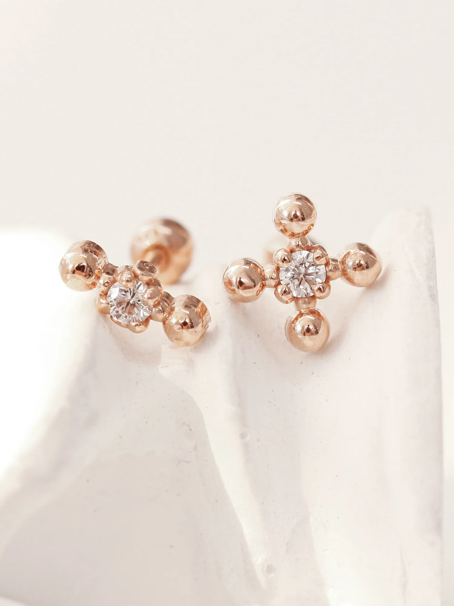 14K Gold Cross Stick Ball Cartilage Earring 18G16G - Image 4