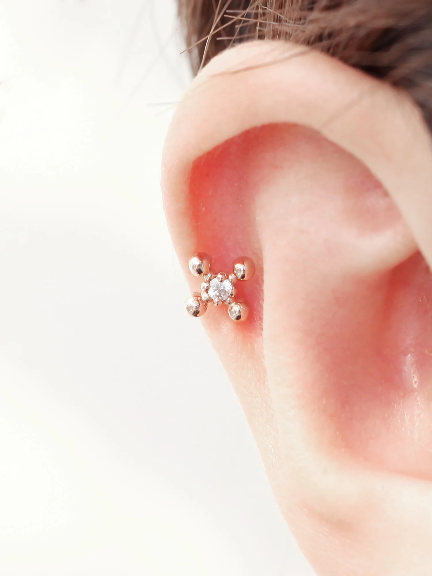 14K Gold Cross Stick Ball Cartilage Earring 18G16G - Image 9