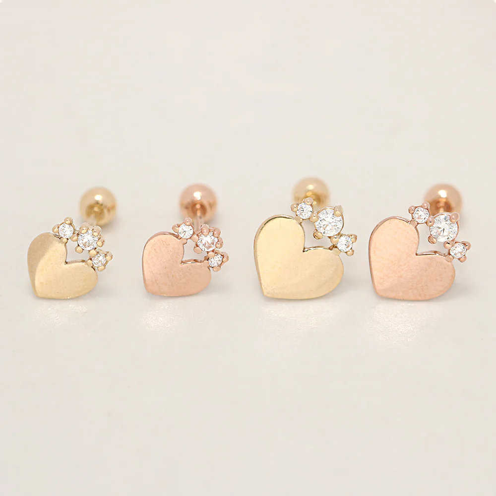 14K Gold Crown Cubic Heart Cartilage Earring 20G18G16G - Image 12