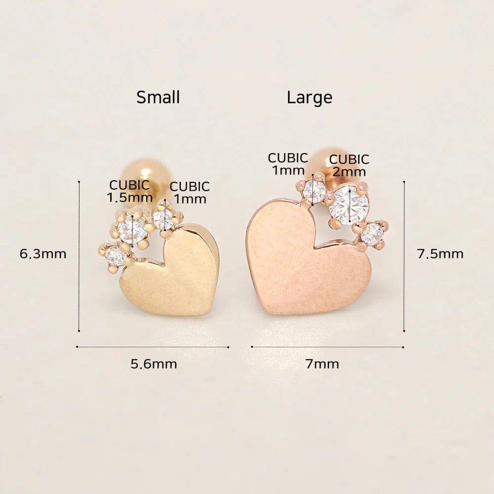 14K Gold Crown Cubic Heart Cartilage Earring 20G18G16G - Image 14