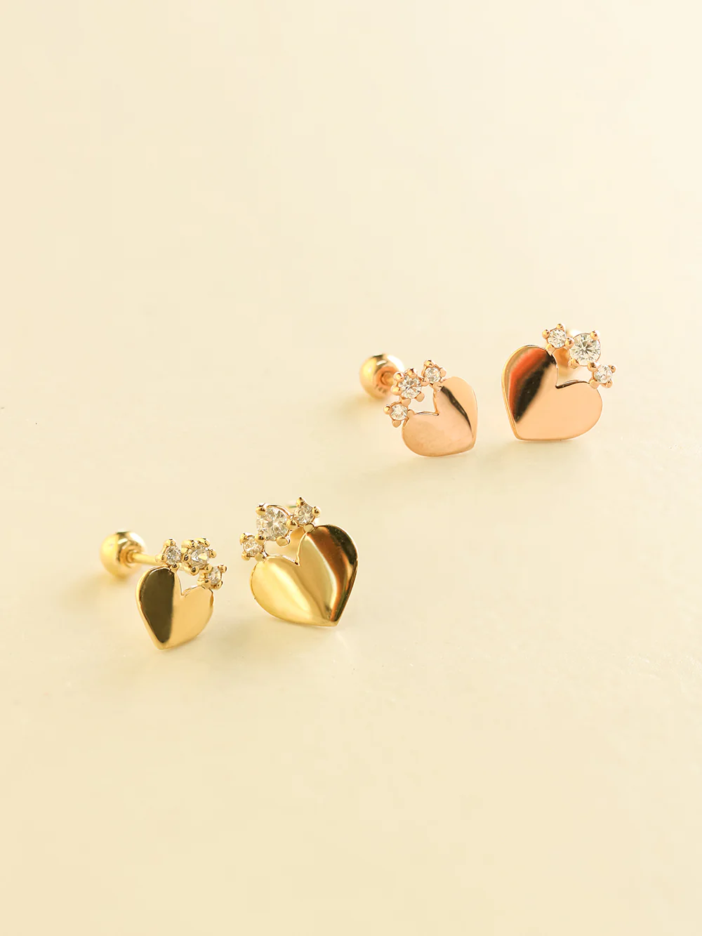 14K Gold Crown Cubic Heart Cartilage Earring 20G18G16G - Image 3