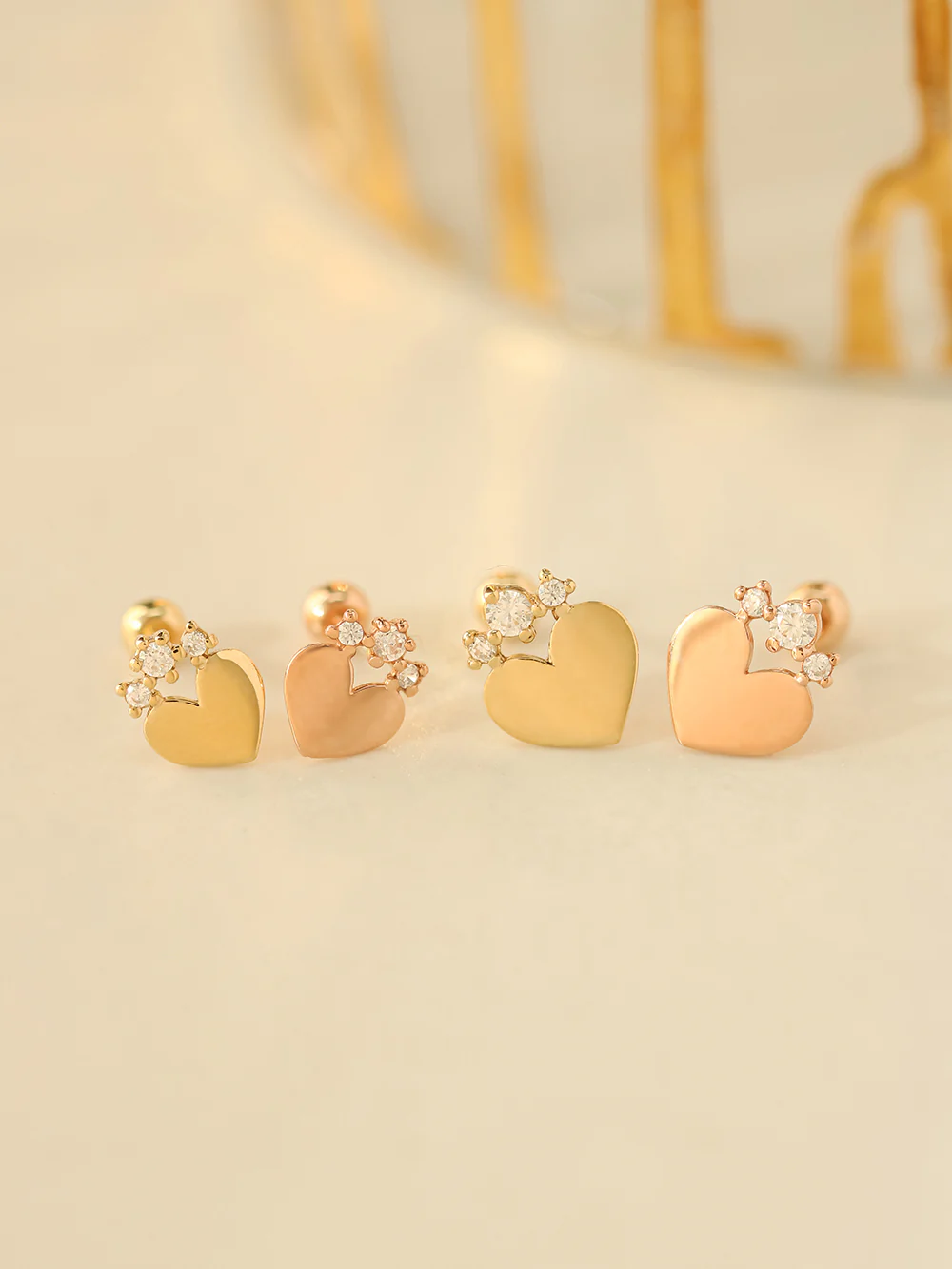 14K Gold Crown Cubic Heart Cartilage Earring 20G18G16G - Image 5
