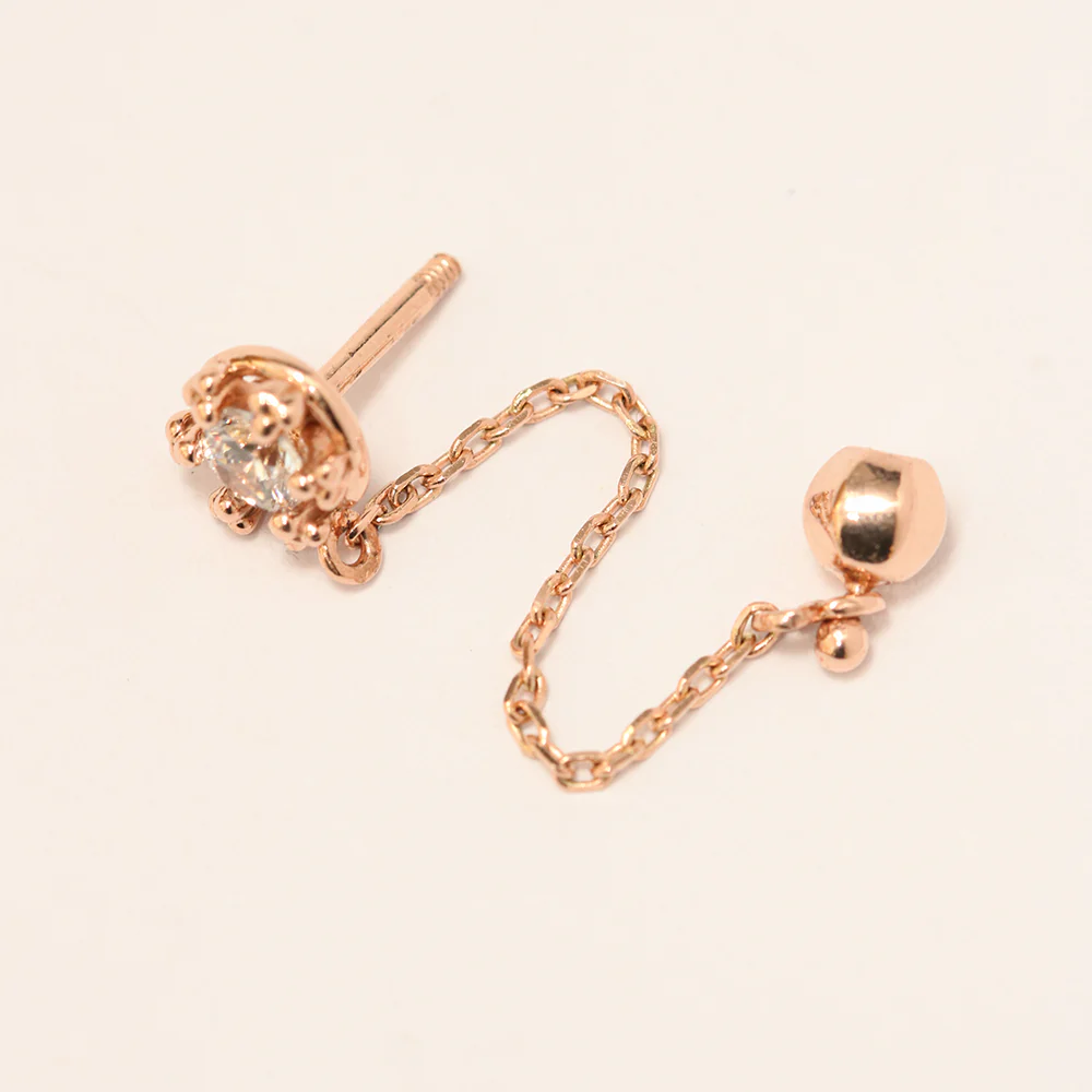 14K Gold Crown Cubic Layered Chain Cartilage Earring 18G16G - Image 11