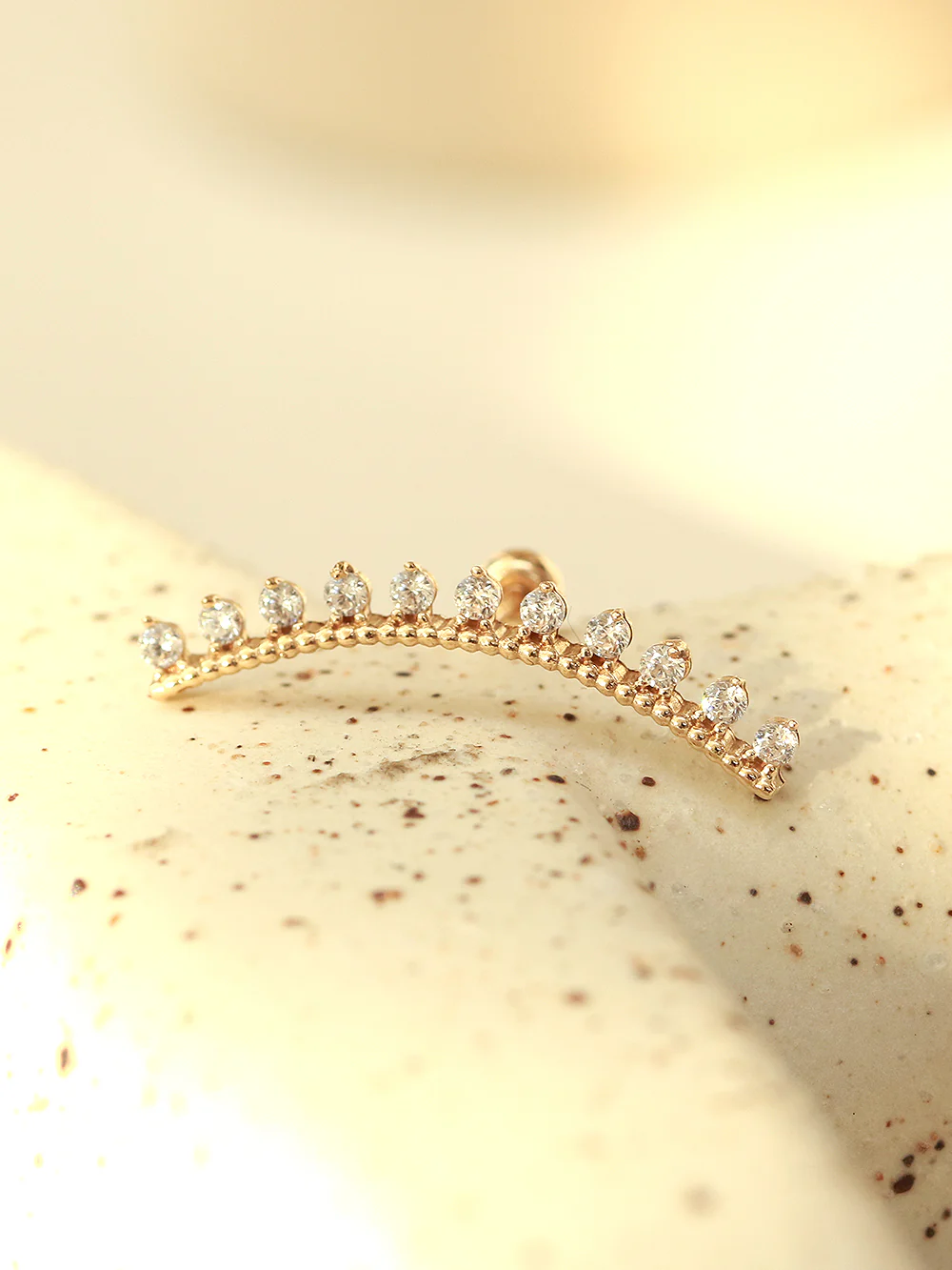 14K Gold Antique Crown Long Curve Cubic Cartilage Earring 20G18G16G - Image 2