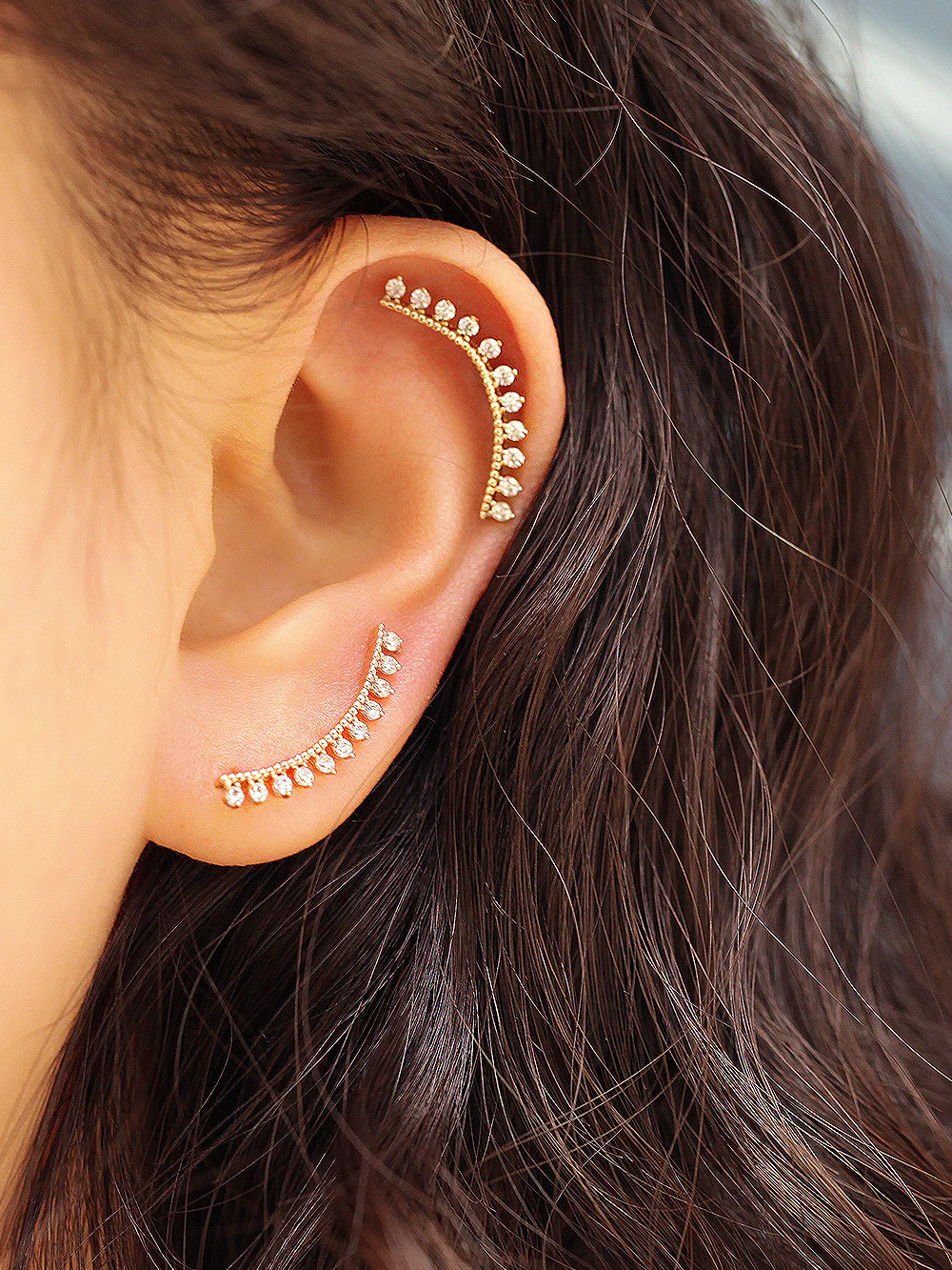 14K Gold Antique Crown Long Curve Cubic Cartilage Earring 20G18G16G - Image 7