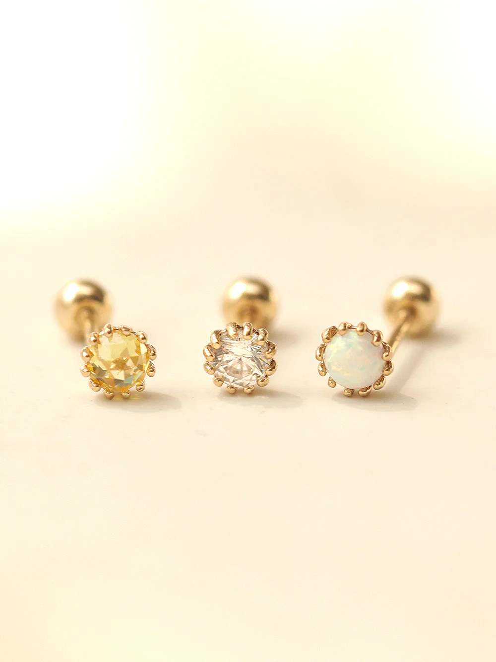 14K Gold Crown Rose Cut Cubic Cartilage Earring 20G18G16G - Image 5