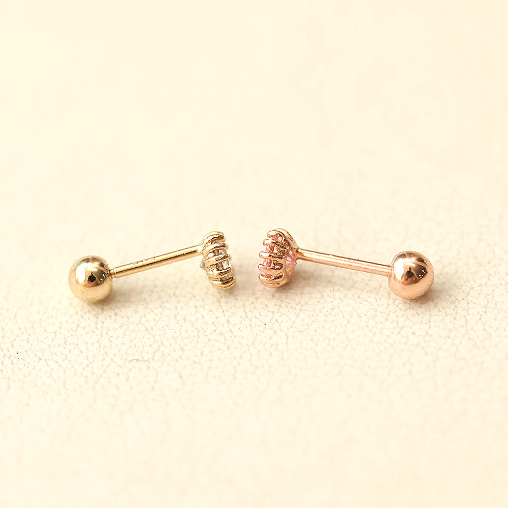 14K Gold Crown Rose Cut Cubic Cartilage Earring 20G18G16G - Image 7