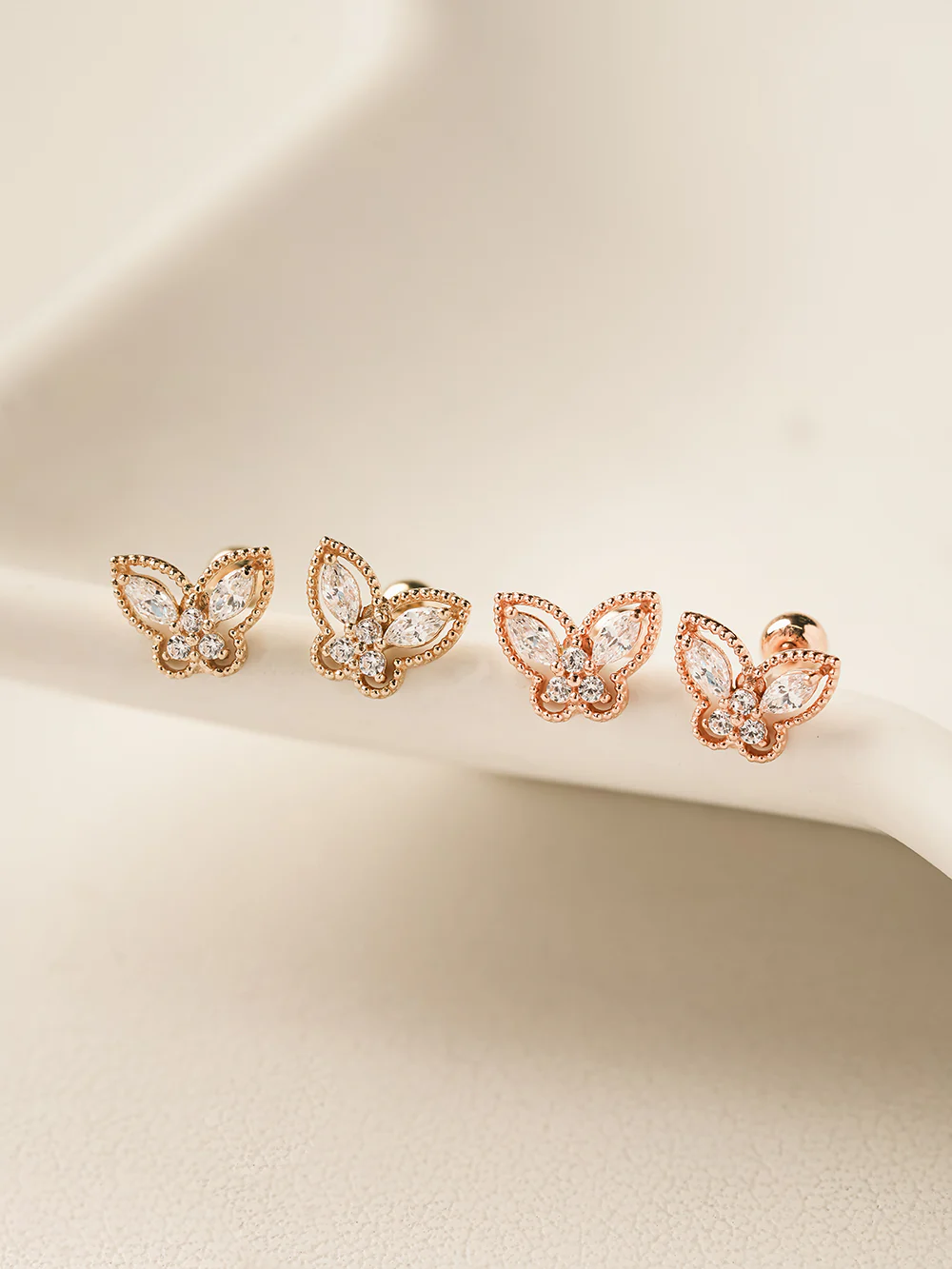 14K Gold Crystal 3D butterfly Cartilage Earring 20G18G16G - Image 11