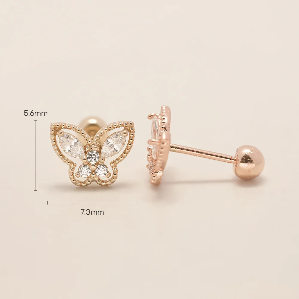 14K Gold Crystal 3D butterfly Cartilage Earring 20G18G16G - Image 15